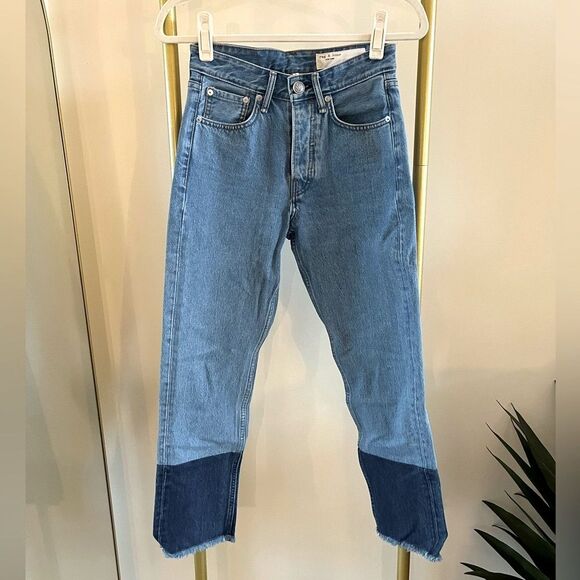 RAG & BONE Maya HW Two-Tone frayed Denim Blue Jeans - Picture 4 of 12
